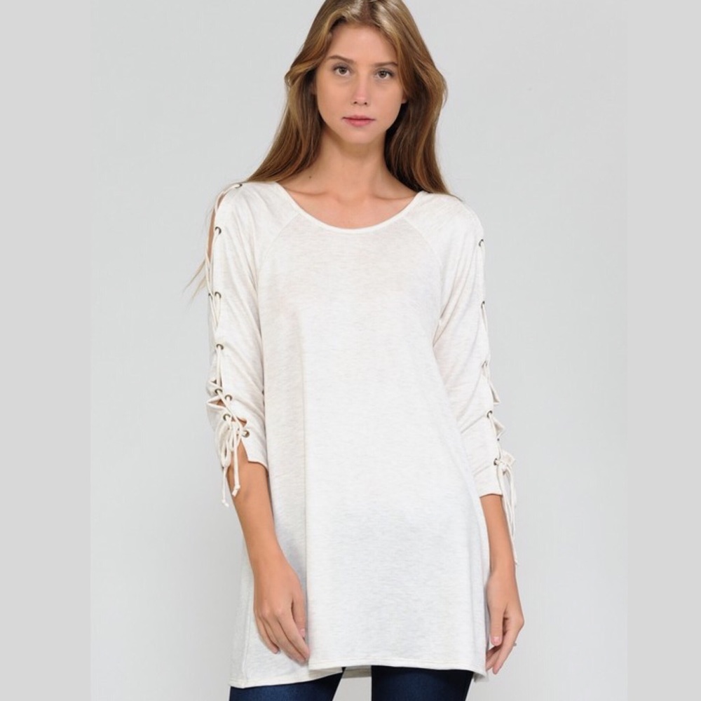 Ivory Lace Up Sleeve Women’s Sweater